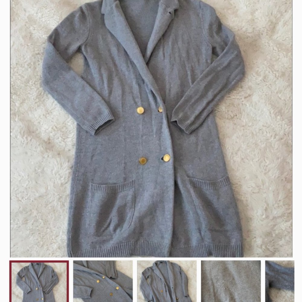 Theory Cashmere Blend Petite Grey Double Breasted Cardigan